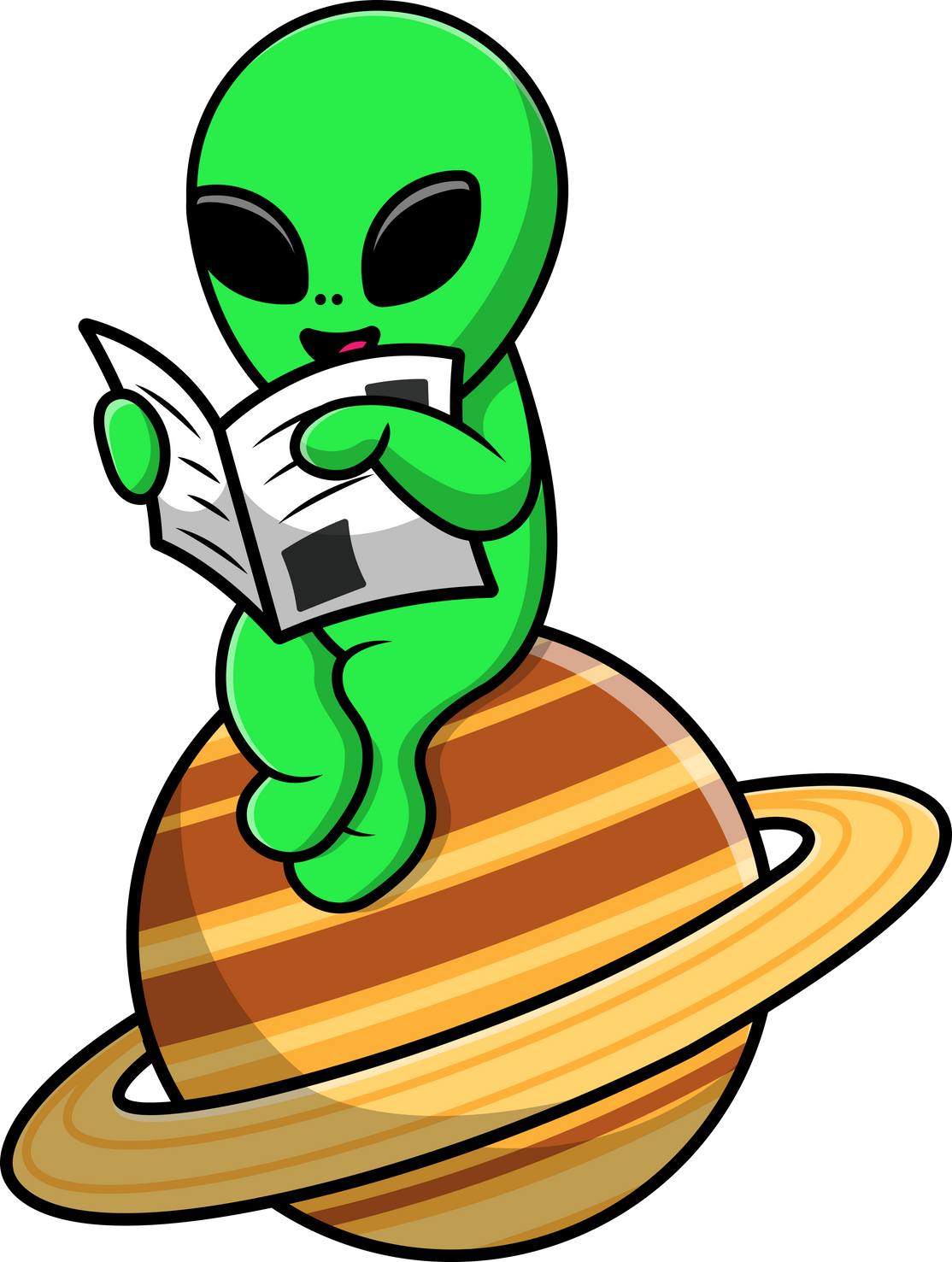 Cute Alien Reading Newspaper